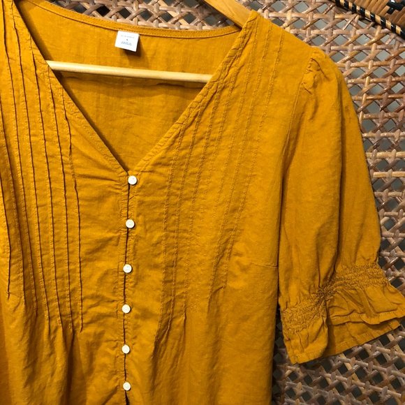 Mustard Yellow Linen Button Down Shirt - Picture 2 of 6